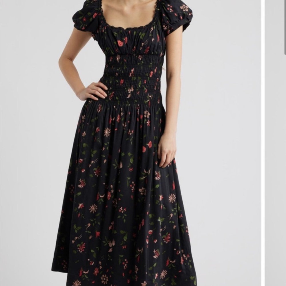 Reformation Riva Shirred Midi Dress Domani, SIZE SMALL